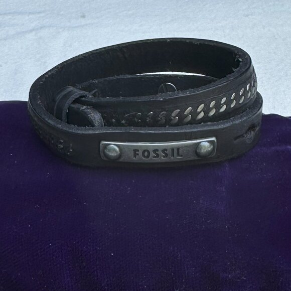 Fossil Black Leather Double Wrap Bracelet - Picture 3 of 7